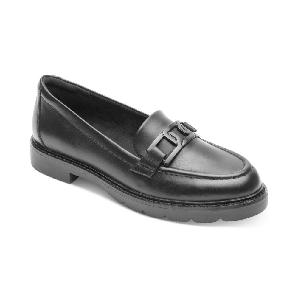 Rockport Women's Kacey Chain Loafers, Black Leather Size 6.5M